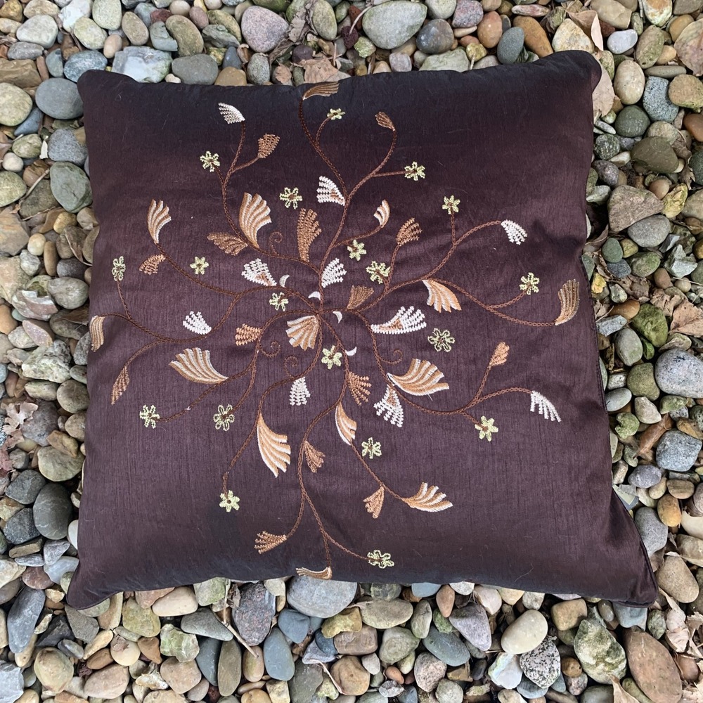Stratford Home Embroidered‎ Accent Pillow Brown Floral Botanical